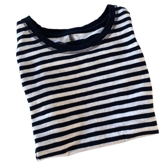 Talbots T By Talbots Stripe Short Sleeve Top Tee Crew Neck Trim Navy White - Picture 11 of 12